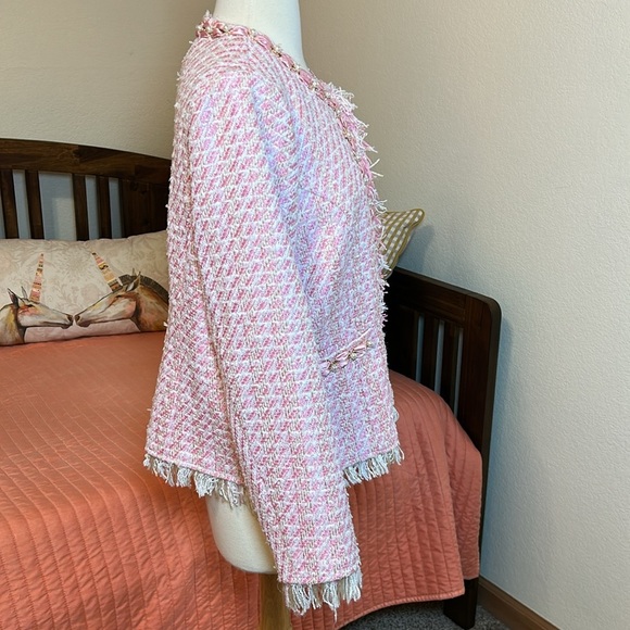 Michael Simon Pink Cream Tweed with Pearl and Gold Details Blazer Jacket size LP - Picture 7 of 17